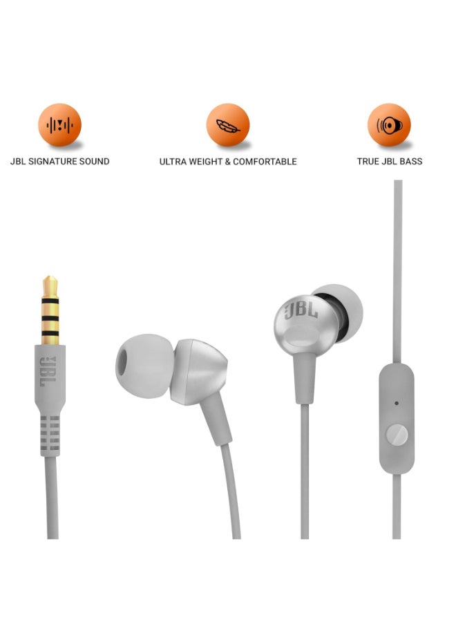 JBL Renewed - C200SI Premium In-Ear Wired Earphones with Mic - Signature Sound, One Button Remote, Metallic Finish Gray - Image 5