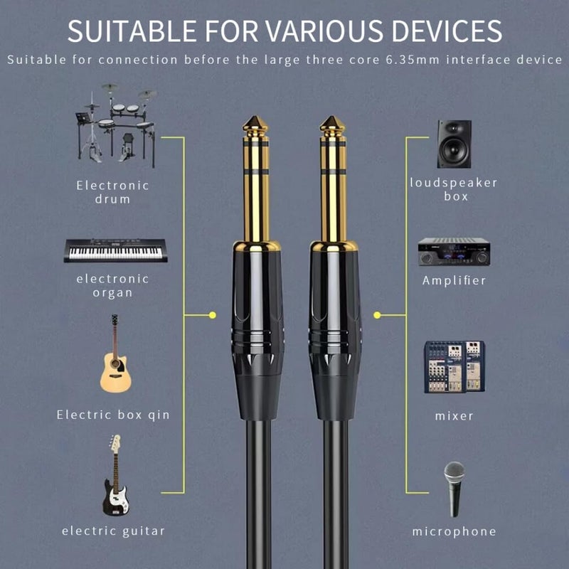 EKAAZ Professional 1/4" TRS Balanced Cable – 6.35mm Stereo Male Plug to Plug – Audio Cable for Powered Speakers, Mixer, Studio Monitors, Amplifier (TRS to TRS) (5m) - Image 2