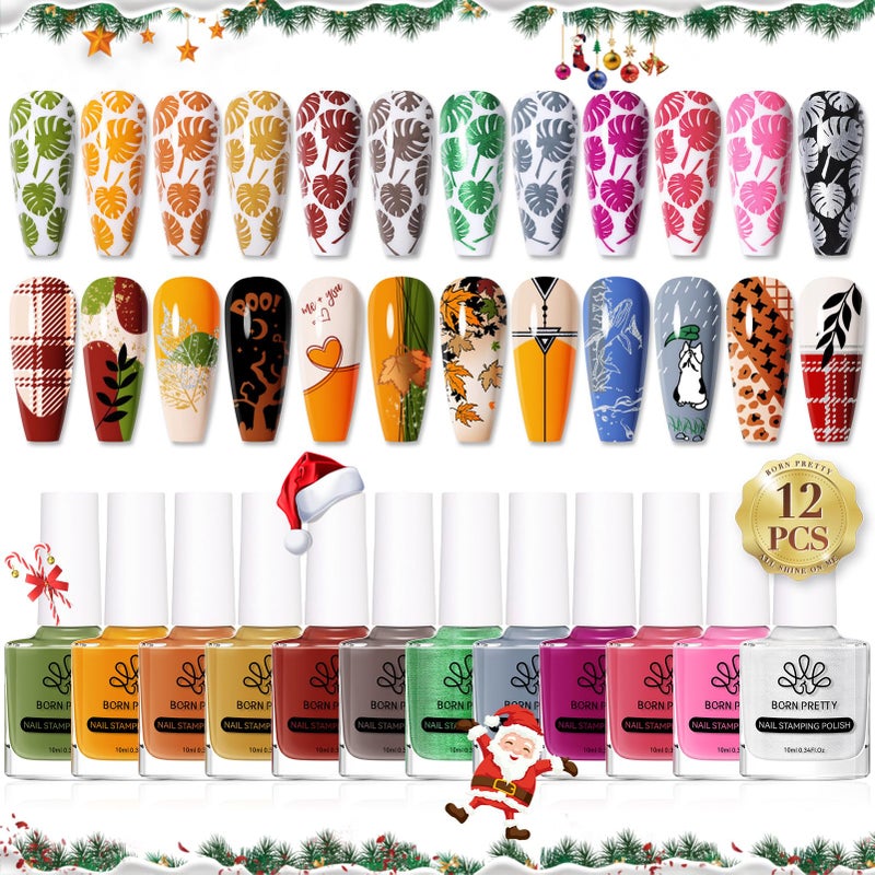 BORN PRETTY Stamping Nail Polish 12Colors Fall Winter Stamping Polish Set for Stamp Nails - Image 1