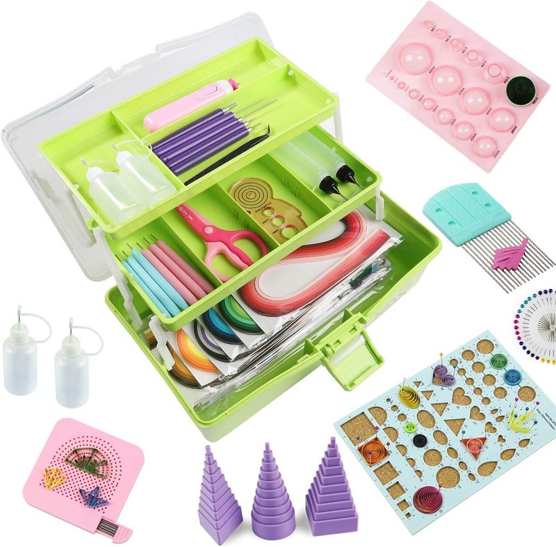 IMISNO Quilling Kits - Quilling Tools Supplies,Paper Crimper,Quilling Paper Strips for Beginners with Manual(Green Storage Toolbox) - Image 1