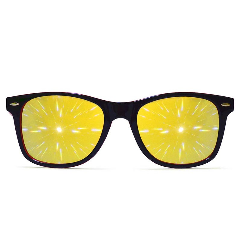 GloFX Ultimate Diffraction Glasses | 3D Prism Rainbow Effect | Great Edm, Concert, and Rave Accessory | Red and Black Frame with Gold Mirror Firework Lenses - Image 1