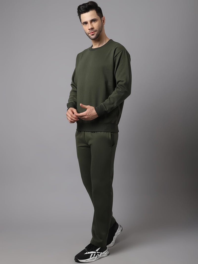 Mack Jonney Fleece Solid Olive Tracksuit for Men-OLIVE_SW_RN_LOWER_02-XL-V51 - Image 3