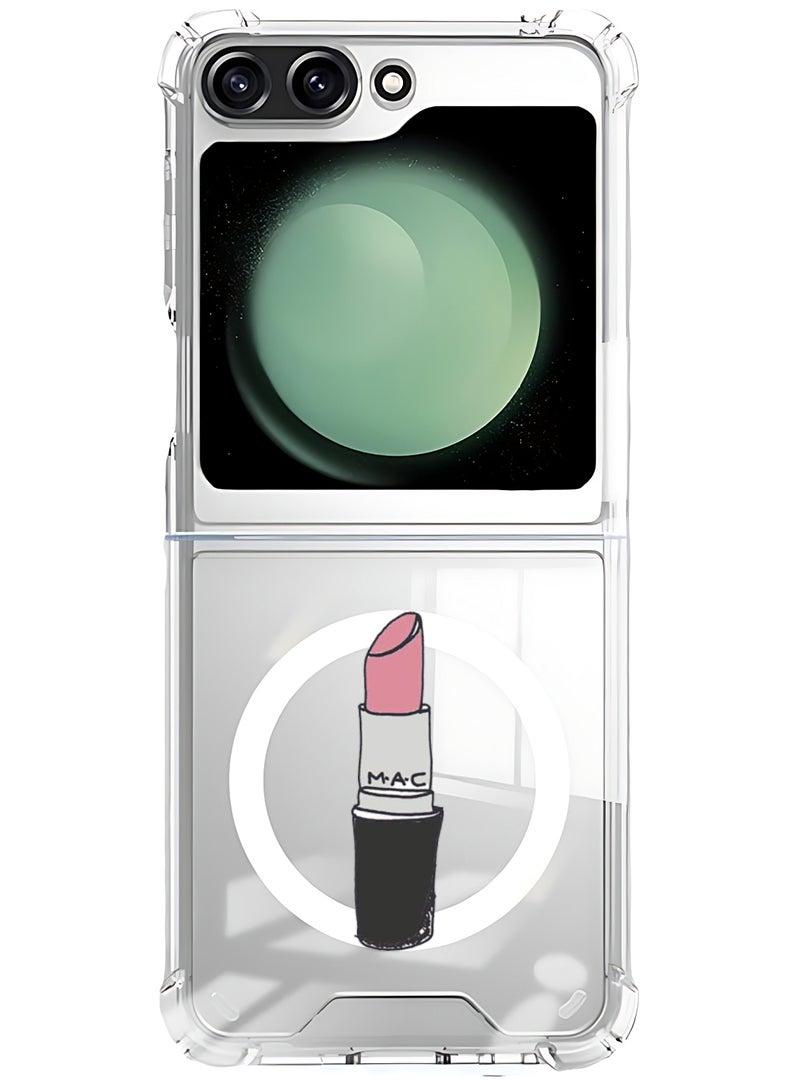 Theodor Magnetic Case for Samsung Galaxy Z Flip 5 Compatible with MagSafe Wireless Charging, Shockproof Phone Bumper Cover Lipstick - Image 1