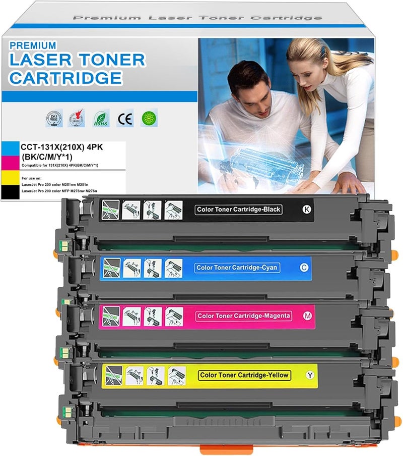 خرطوشة حبر متوافقة بديلة لـ HP 131X CF210X 131A لطابعة HP Laserjet Pro 200 Color MFP M276nw M251nw M251n M276n CF210A CF211A CF212A CF213A (عبوة من 4) - Image 1