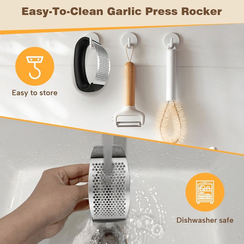 Stainless Steel Garlic Press Rocker Crusher With Ergonomic Grip Kitchen Gadget 1pc - Image 5
