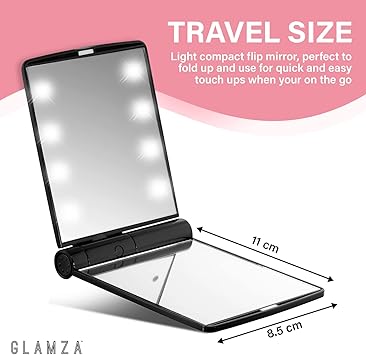 Glamza LED Light Foldable Illuminated Make Up Cosmetic Flip Beauty Vanity Mirror Travel - Image 2
