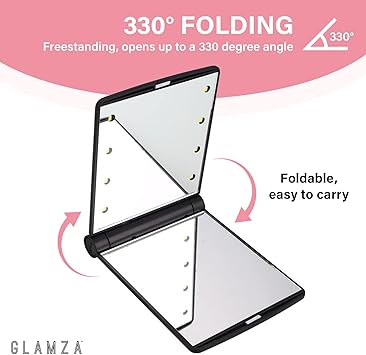 Glamza LED Light Foldable Illuminated Make Up Cosmetic Flip Beauty Vanity Mirror Travel - Image 4