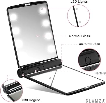 Glamza LED Light Foldable Illuminated Make Up Cosmetic Flip Beauty Vanity Mirror Travel - Image 3
