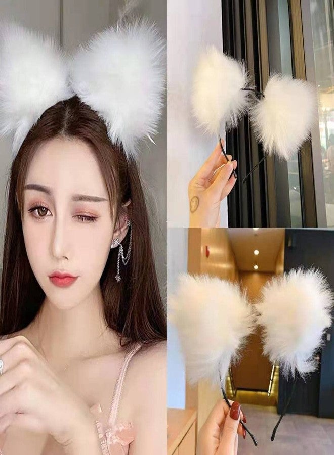 winvin Light Up Headbands LED Cat Ears Headband Faux Fur Hair Hoop Cute Colored Light For Festival Party Accessories (Warm White) - Image 5