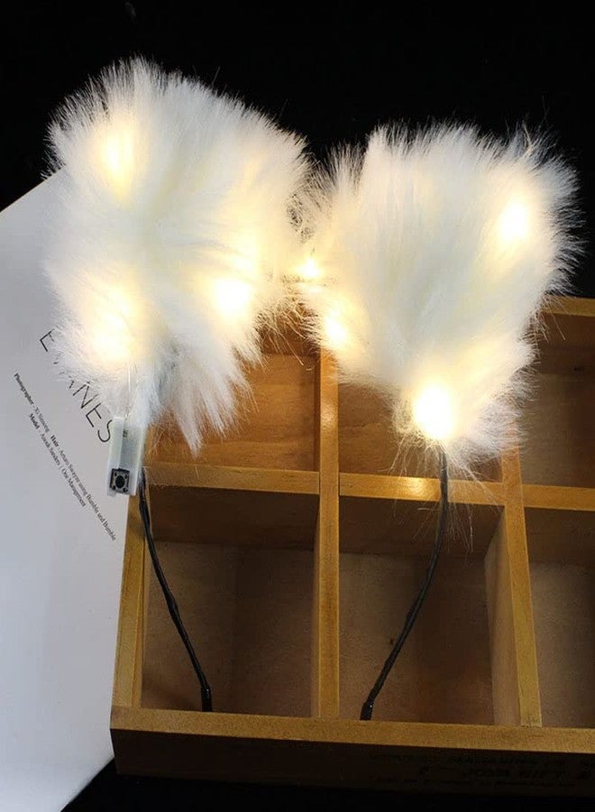 winvin Light Up Headbands LED Cat Ears Headband Faux Fur Hair Hoop Cute Colored Light For Festival Party Accessories (Warm White) - Image 2