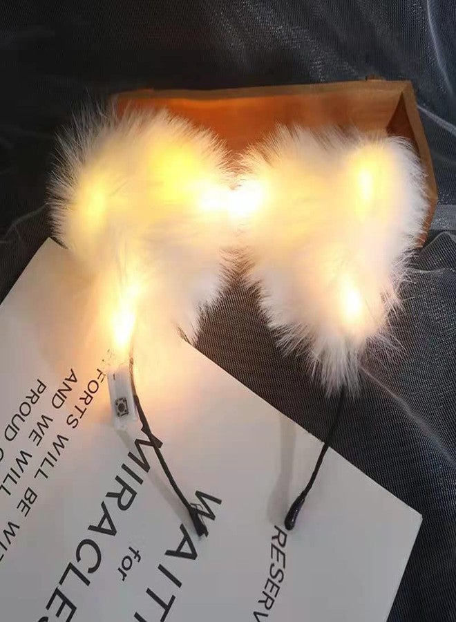 winvin Light Up Headbands LED Cat Ears Headband Faux Fur Hair Hoop Cute Colored Light For Festival Party Accessories (Warm White) - Image 3