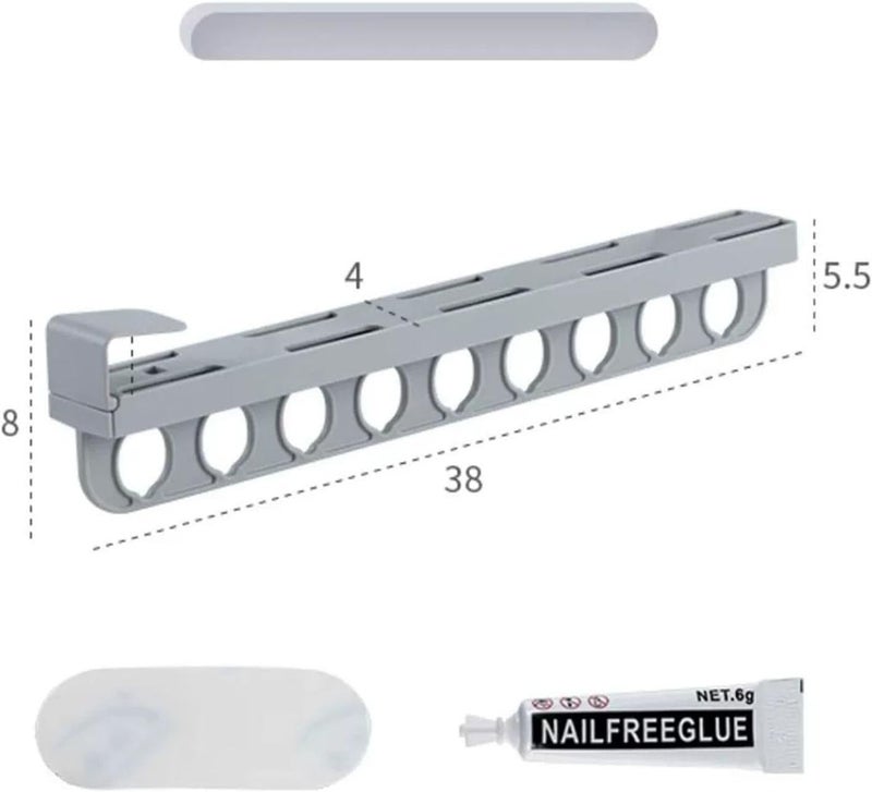 Hangers Plastic，Space Saving Hangers Pull Out Pant Rack Pull Out Clothes Rack Closet Storage Dress Organizer with 9 Hole for Belts(Gray) - Image 3