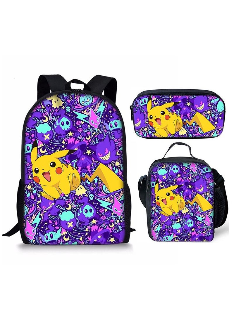 Y&D 3-Piece Pokemon 3D Print Insulated Lunch Backpack Set Multicolour - Image 1