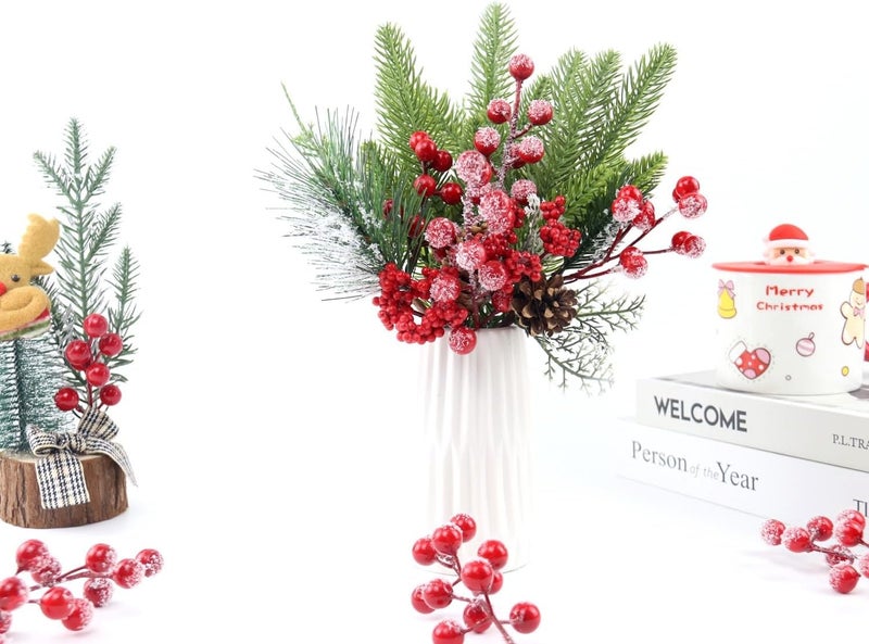 Feitore 30 Pack Snow Frosted Red Berry Stems 8.9" Holly Frosted Berry Picks Snowy Artificial Red Berries for Christmas Tree Filler Picks and Sprays Holiday DIY Crafts Christmas Decor - Image 4