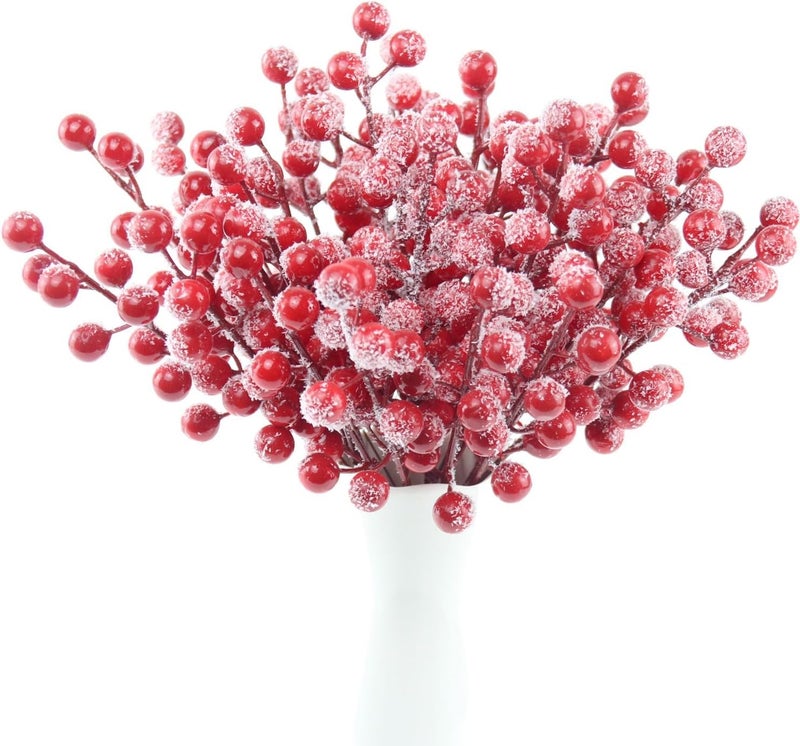 Feitore 30 Pack Snow Frosted Red Berry Stems 8.9" Holly Frosted Berry Picks Snowy Artificial Red Berries for Christmas Tree Filler Picks and Sprays Holiday DIY Crafts Christmas Decor - Image 1