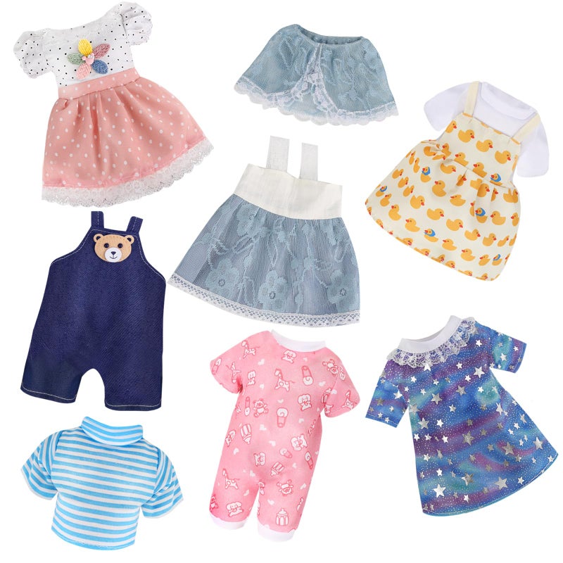 MLcnleS Alive Doll Clothes and Accessories Baby Doll Dresses Fit for 10 11 12 Inch Girl Dolls 6 Sets Dolls Outfits Include Dresses Pajamas OnePiece Suit Jumpsuits for Girls Gifts Christmas - Image 3