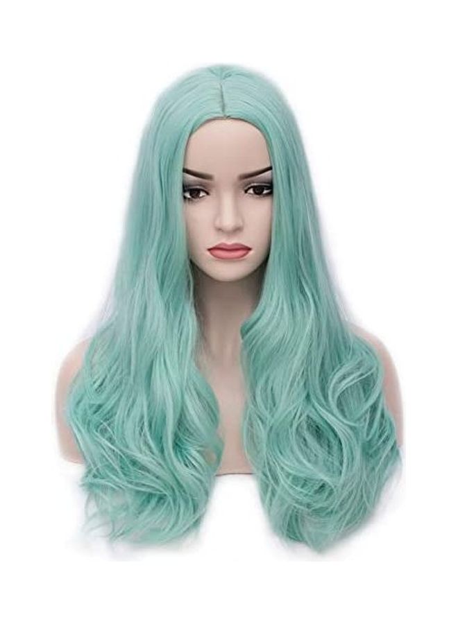 بيرون شعر مستعار طويل ومموج بفرق في المنتصف أخضر 24بوصة