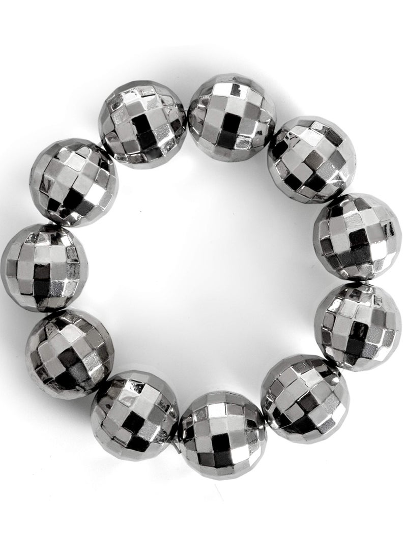 KASTWAVE Disco Ball Jewelry Set, 1970s Silver Diva Mirror Balls Costume Bracelet and Earrings, 60's or 70's Dance Party Costume Accessories for Women and Girls - Image 2