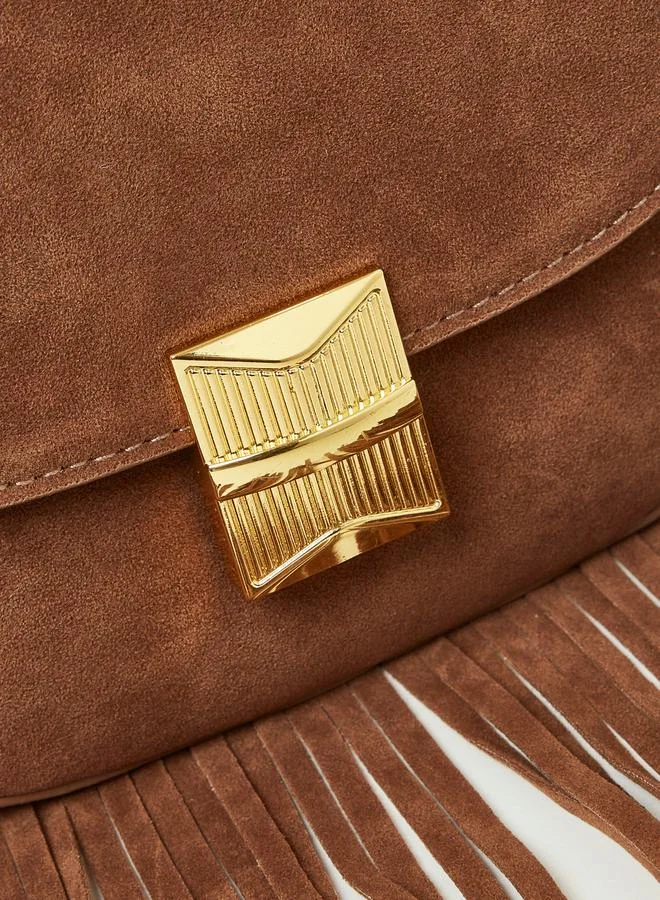 Styli Faux Leather Tassel Detail Saddle Bag