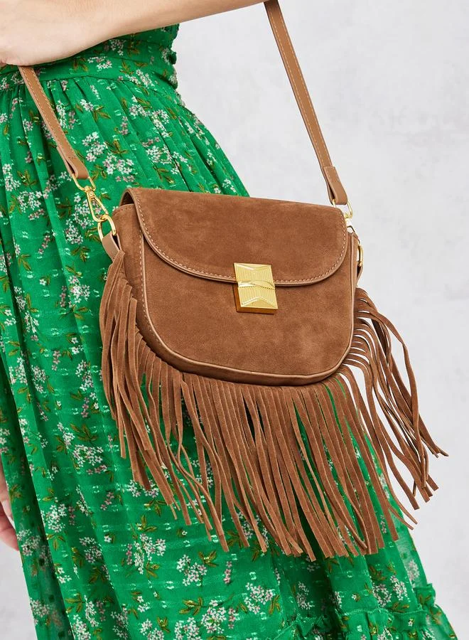 Styli Faux Leather Tassel Detail Saddle Bag