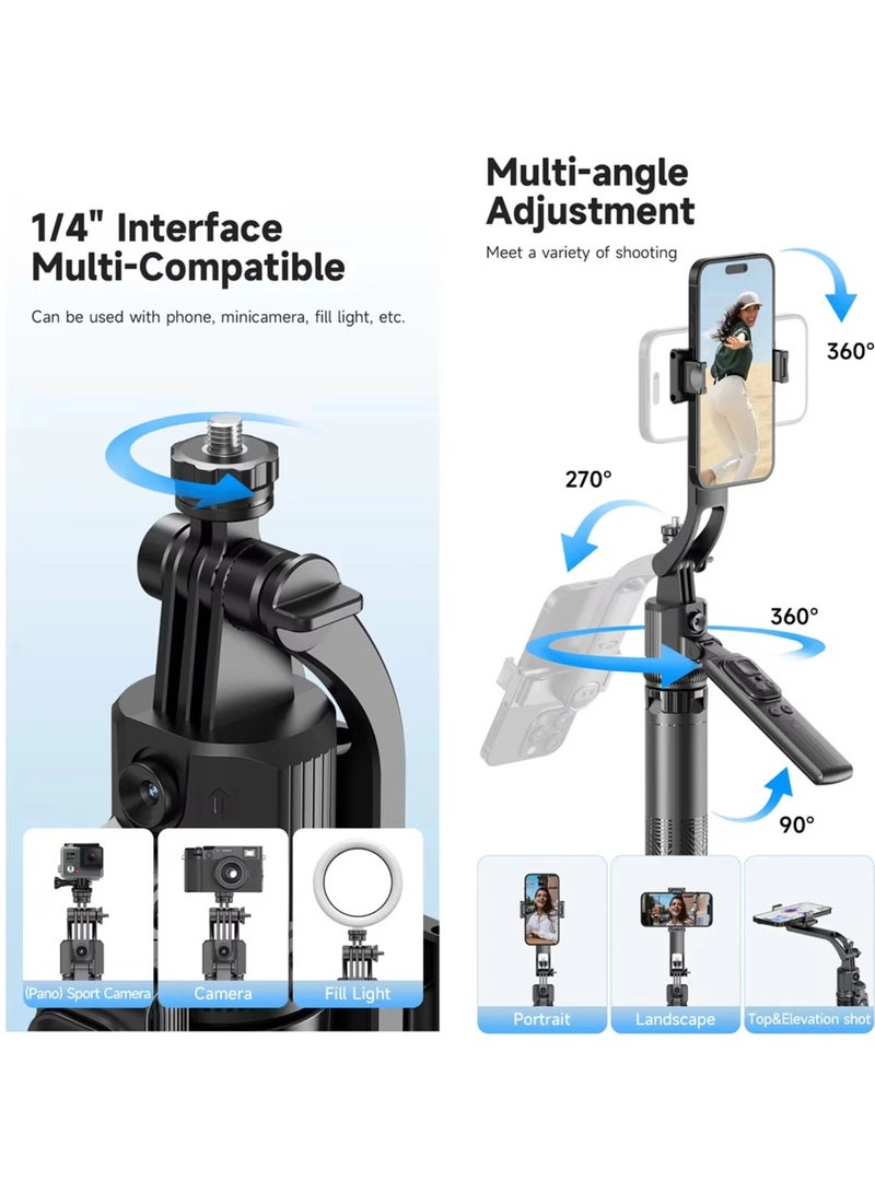 ARNOTEC عصا سيلفي ثلاثية القوائم الذكية C17 بتقنية تتبع الذكاء الاصطناعي، بطول 163.5 سم، مزودة بجهاز تثبيت مضاد للاهتزاز بأربعة أرجل مع جهاز تحكم عن بُعد بلوتوث، تتبع تلقائي للوجه بزاوية 360°، تحكم بالإيماءات، واجهة 1/4"، حامل هاتف قابل للفصل لتصوير الفيديو، تيك توك، يوتيوب (أسود) - Image 2