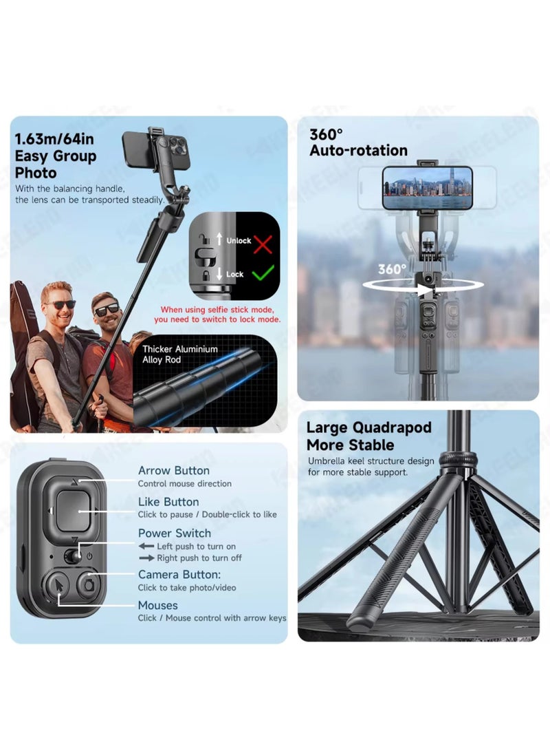 ARNOTEC عصا سيلفي ثلاثية القوائم الذكية C17 بتقنية تتبع الذكاء الاصطناعي، بطول 163.5 سم، مزودة بجهاز تثبيت مضاد للاهتزاز بأربعة أرجل مع جهاز تحكم عن بُعد بلوتوث، تتبع تلقائي للوجه بزاوية 360°، تحكم بالإيماءات، واجهة 1/4"، حامل هاتف قابل للفصل لتصوير الفيديو، تيك توك، يوتيوب (أسود) - Image 3