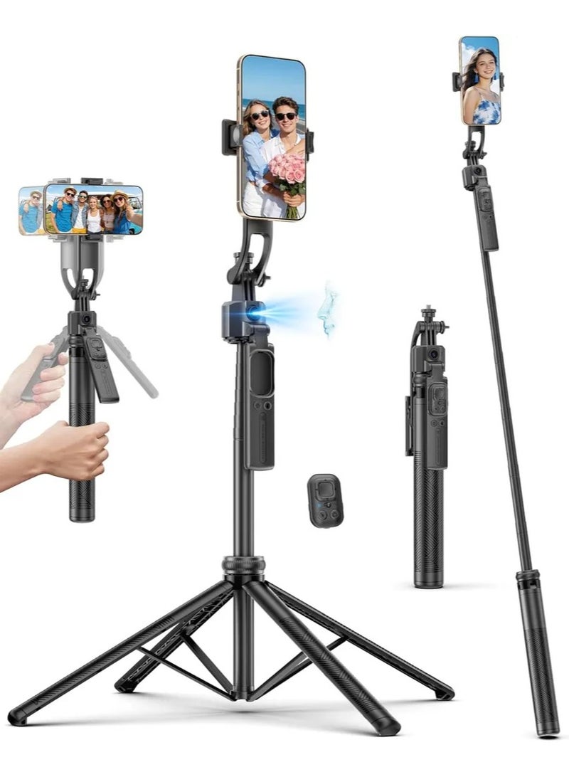 ARNOTEC C17 Smart AI Tracking Selfie Stick Tripod, 163.5cm Long Quad-Leg Anti-Shake Gimbal with Bluetooth Remote, 360° Auto Face Tracking, Gesture Control, 1/4" Interface, Detachable Phone Holder for Vlogging, TikTok, YouTube (Black) - Image 2