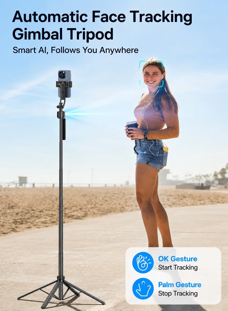 ARNOTEC C17 Smart AI Tracking Selfie Stick Tripod, 163.5cm Long Quad-Leg Anti-Shake Gimbal with Bluetooth Remote, 360° Auto Face Tracking, Gesture Control, 1/4" Interface, Detachable Phone Holder for Vlogging, TikTok, YouTube (Black) - Image 3