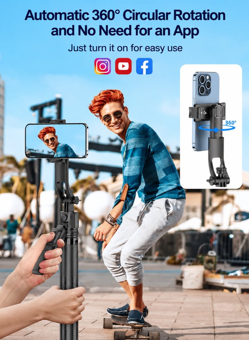 ARNOTEC C17 Smart AI Tracking Selfie Stick Tripod, 163.5cm Long Quad-Leg Anti-Shake Gimbal with Bluetooth Remote, 360° Auto Face Tracking, Gesture Control, 1/4" Interface, Detachable Phone Holder for Vlogging, TikTok, YouTube (Black) - Image 5