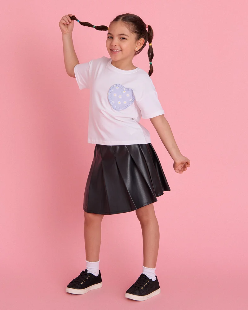 Redtag Girls White Heart Applique T-Shirt