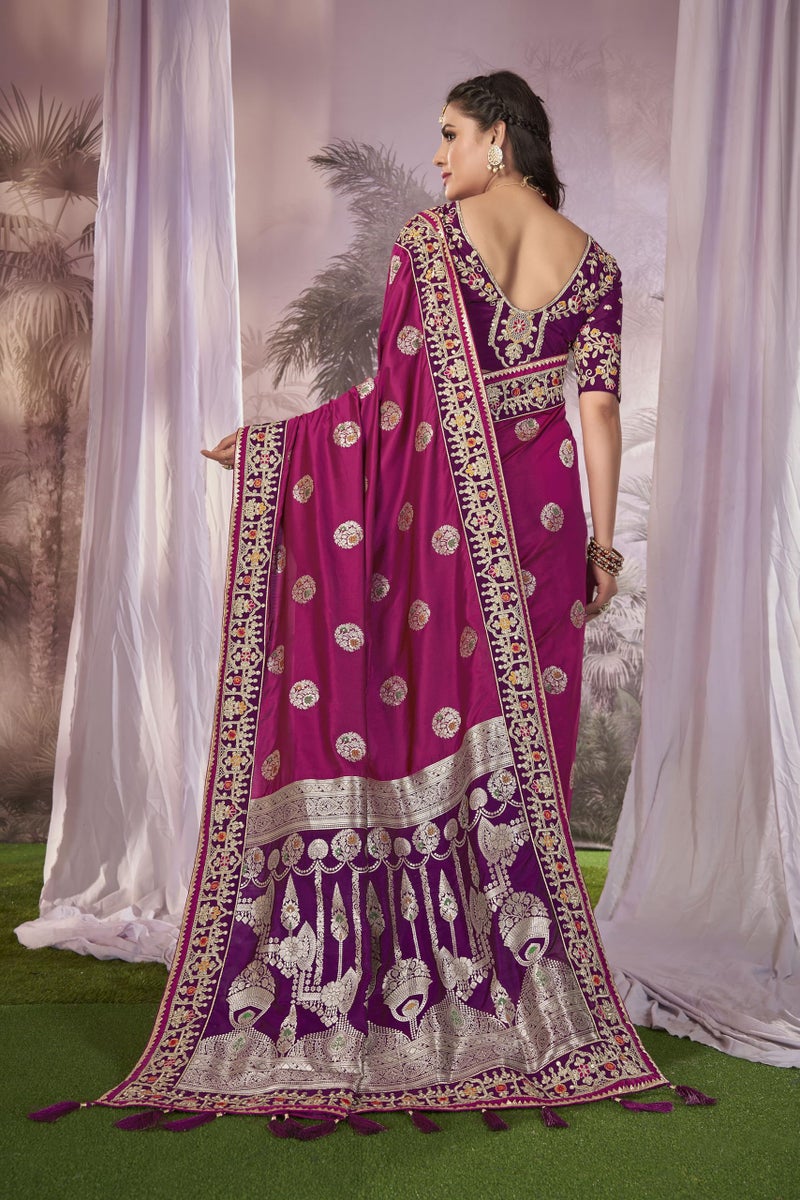 MANOHARI Banarasi Silk Woven Saree With Heavy Embroidery Blouse Piece_Mn1874 - Women, Pink - Image 3