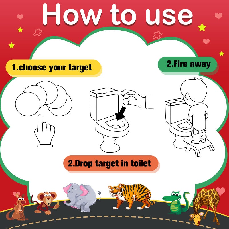 Chinco 120 Pcs Pee Targets for Boys Training Toilet Tinkle Flushable Paper Stickers You Pee on Boys Potty Training Targets Potty Aids Flushable Chart for Toddlers Use(Animals Styles) - Image 4