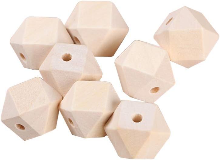 comfrt 100PCS Unpainted Faceted Geometric Wood Beads-10mm Natural Color Polygons Shape DIY Wooden Spacer Beads with Hole for Handmade Necklace - Image 1