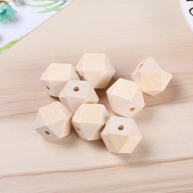 comfrt 100PCS Unpainted Faceted Geometric Wood Beads-10mm Natural Color Polygons Shape DIY Wooden Spacer Beads with Hole for Handmade Necklace - Image 3