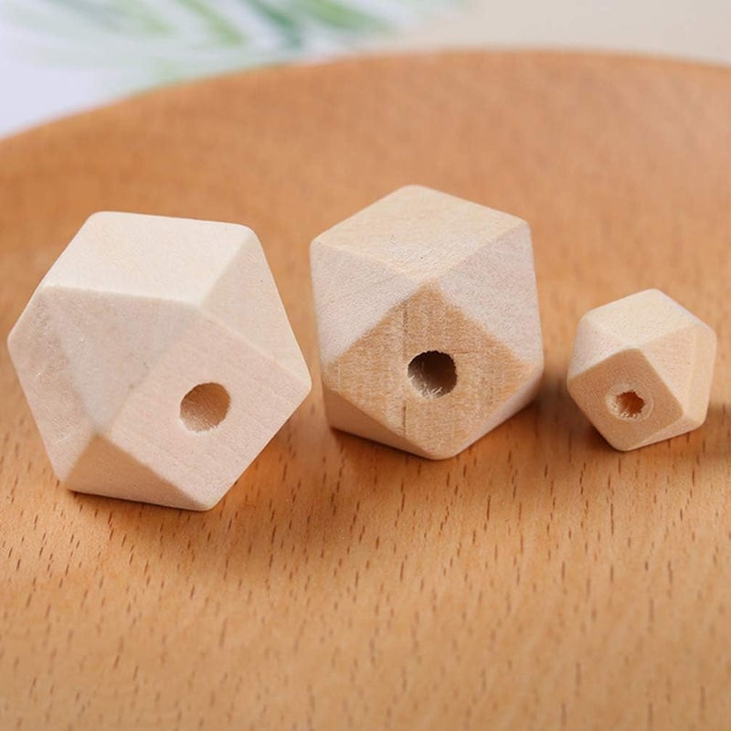comfrt 100PCS Unpainted Faceted Geometric Wood Beads-10mm Natural Color Polygons Shape DIY Wooden Spacer Beads with Hole for Handmade Necklace - Image 4