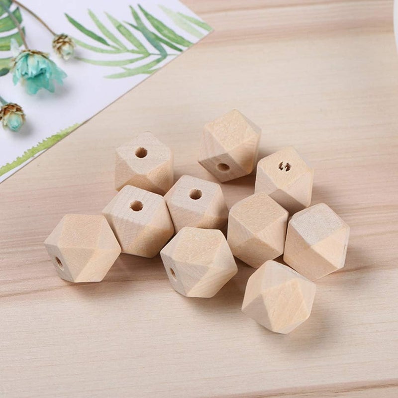 comfrt 100PCS Unpainted Faceted Geometric Wood Beads-10mm Natural Color Polygons Shape DIY Wooden Spacer Beads with Hole for Handmade Necklace - Image 2