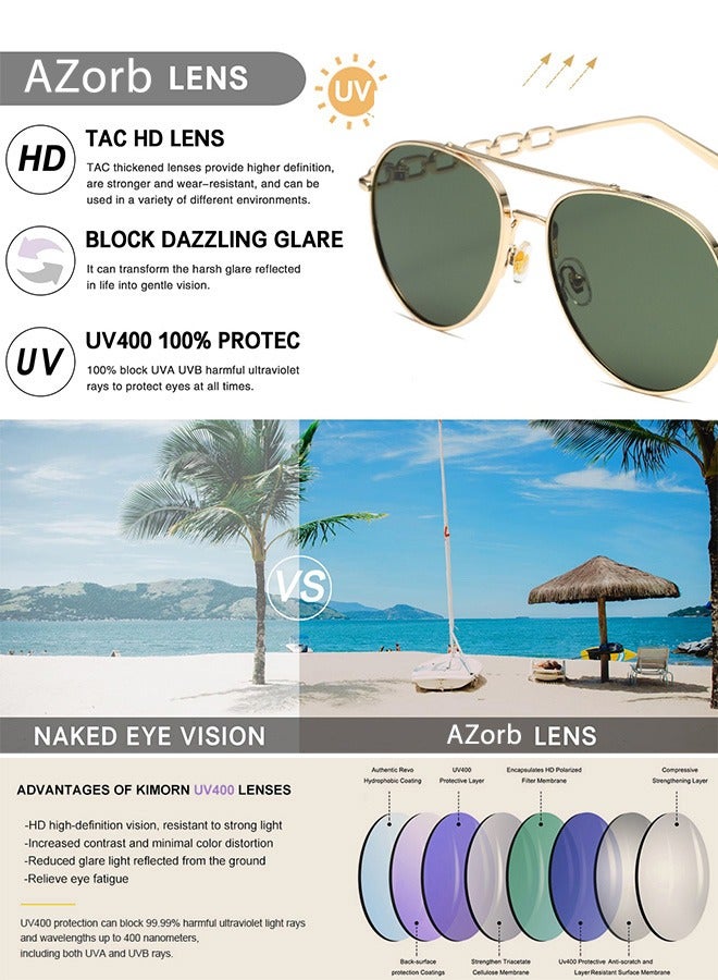 آأزورب نظارات شمسية أفياتور للرجال نسائية بإطار نظارة معدني وتصميم أنيق للمعابد النظارات - الشمسية نظارات شمسية نسائية ورجالية عصرية للسيدات رجال نضرات تحميهم من نضارات الأشعة فوق البنفسجية بنى - Image 2