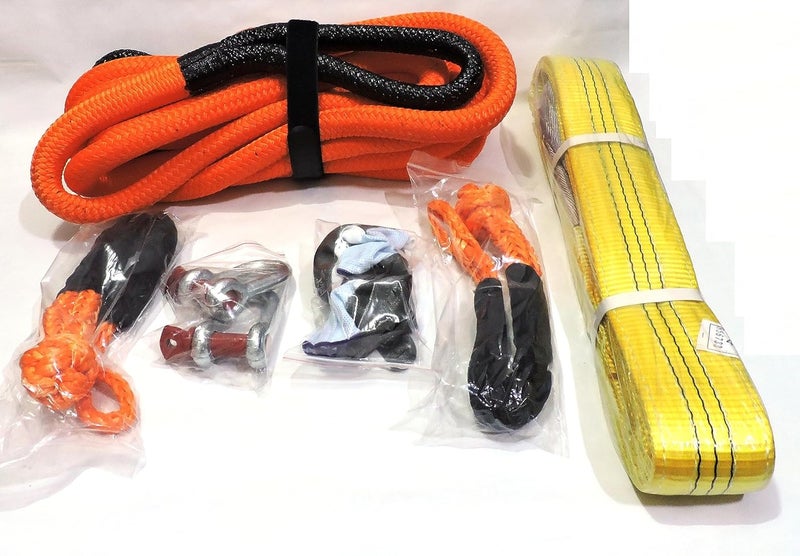 4XFORZA Towing and Recovery Kit for Off Roading with Kinetic Recovery Rope Soft Shackles Steel Shackles Flat Tow Rope and Pair of Gloves - Image 3