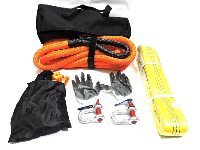 4XFORZA Towing and Recovery Kit for Off Roading with Kinetic Recovery Rope Soft Shackles Steel Shackles Flat Tow Rope and Pair of Gloves - Image 2