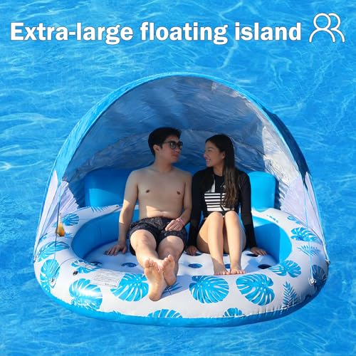 COOLCOOLDEE Inflatable Pool Float with Canopy,2 Person Floating Island,Extra Large with Sun Shade,Blue - Image 4
