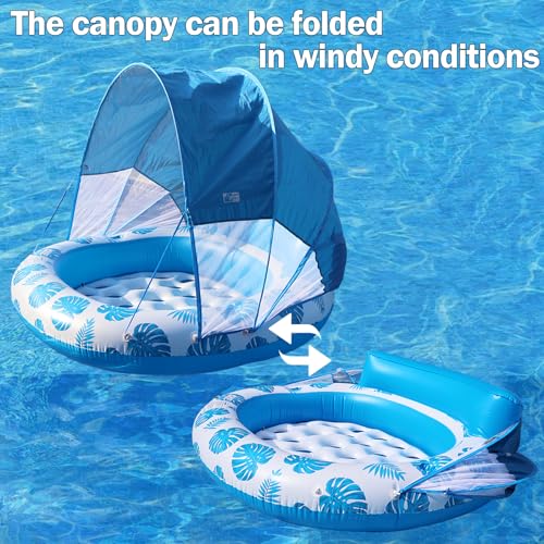 COOLCOOLDEE Inflatable Pool Float with Canopy,2 Person Floating Island,Extra Large with Sun Shade,Blue - Image 3