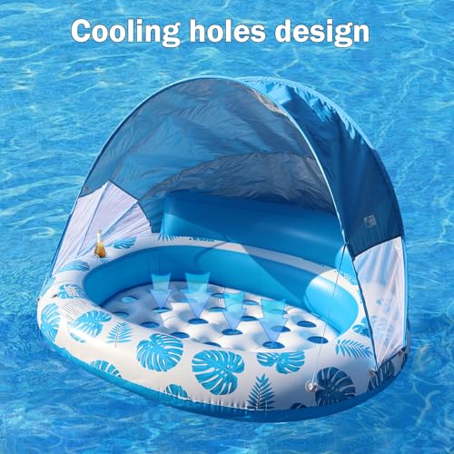 COOLCOOLDEE Inflatable Pool Float with Canopy,2 Person Floating Island,Extra Large with Sun Shade,Blue - Image 5