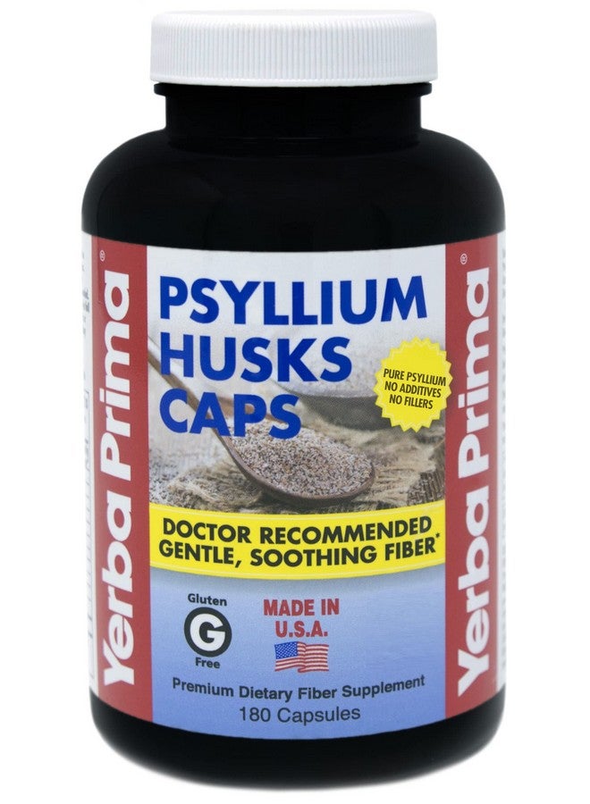 Yerba Prima Psyllium Husks Caps Dietary Fiber 625 mg, 180 Capsules - Colon Cleansing Supplement - Gut Health - Non-GMO Gluten Free - Image 1