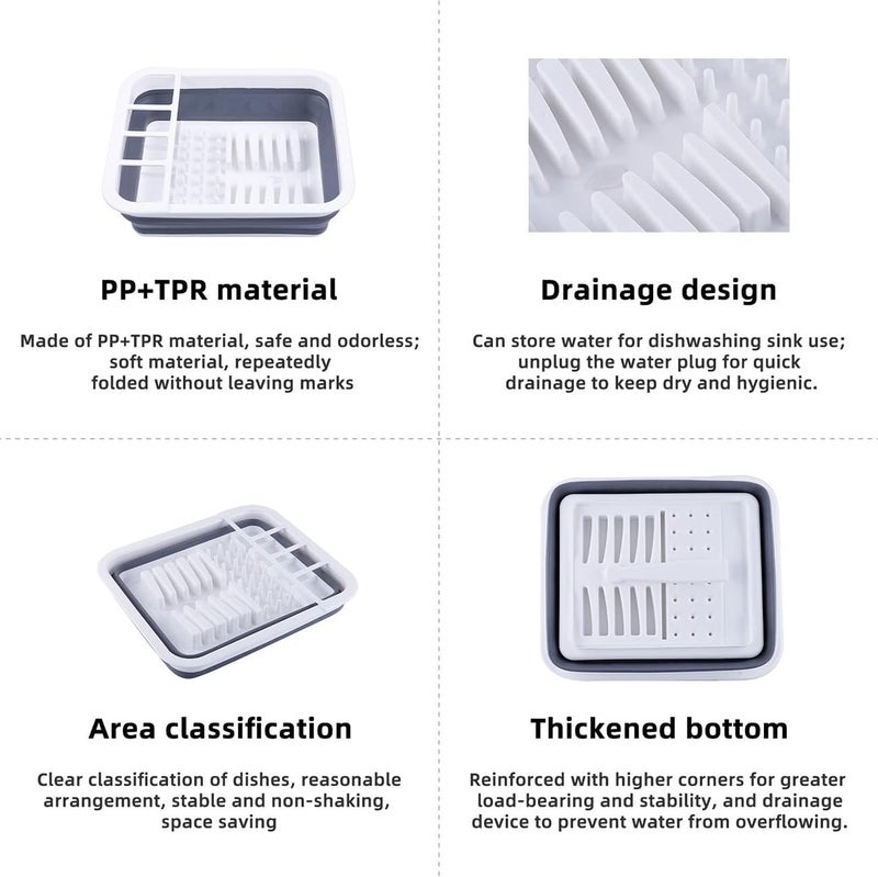 THANSTAR Collapsible Dish Drying Rack for RV Kitchen, Foldable Drainer Organizer for Kitchen Countertop, Space Saving Portable Dish Rack for Campers, Travel Trailer & Small Spaces, Easy Storage, Grey - Image 4