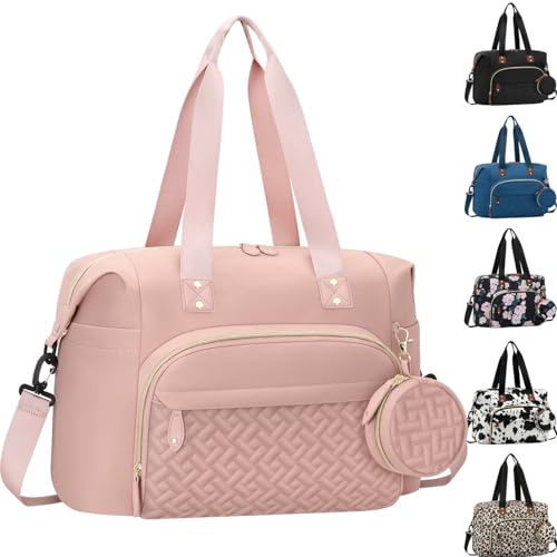 Tenot Diaper Bag Tote with Pacifier Case Baby Bag for Women with Shoulder Straps Travel Diaper Tote for for Mom and Dad Medium Size Pink - Image 1