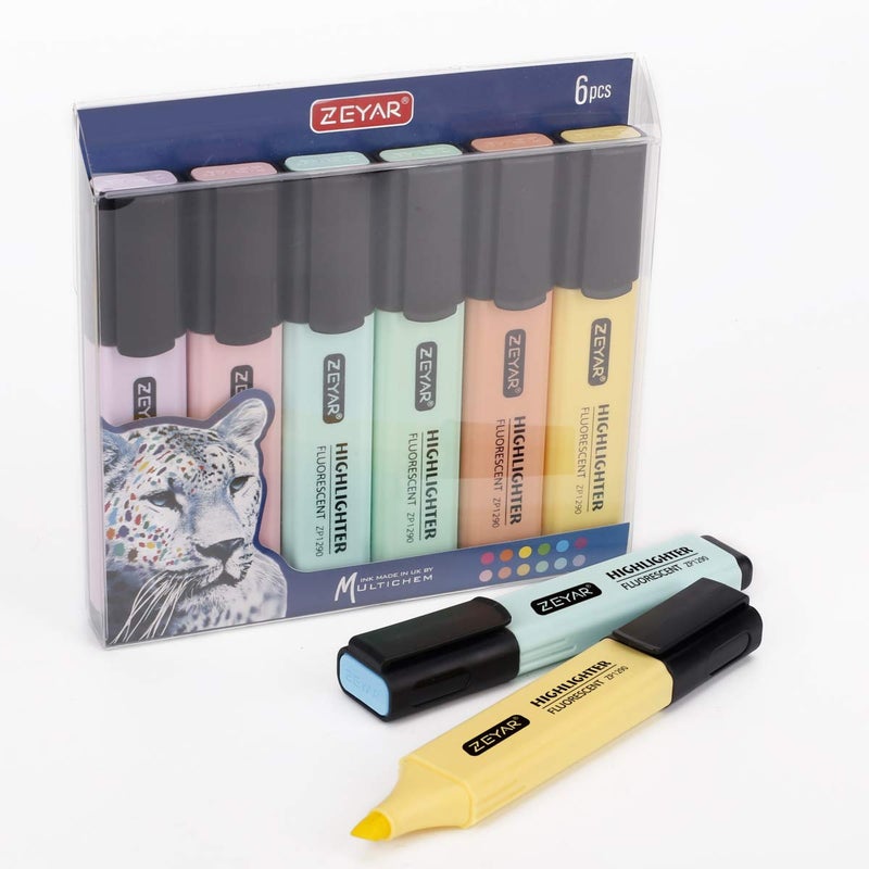 ZEYAR Highlighter, Pastel Colors Chisel Tip Marker Pen, AP Certified, Assorted Colors, Water Based, Quick Dry (6 Macaron Colors) - Image 4