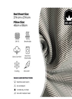 Raymond Raymond Home King Flat Sheet Bedsheet 210 Thread Count Luxirious Mercerised 100% Cotton Bedding Herringbone Bed Linen with 2 Pillow Case - Grey (274 * 274 CM)  - Image 5