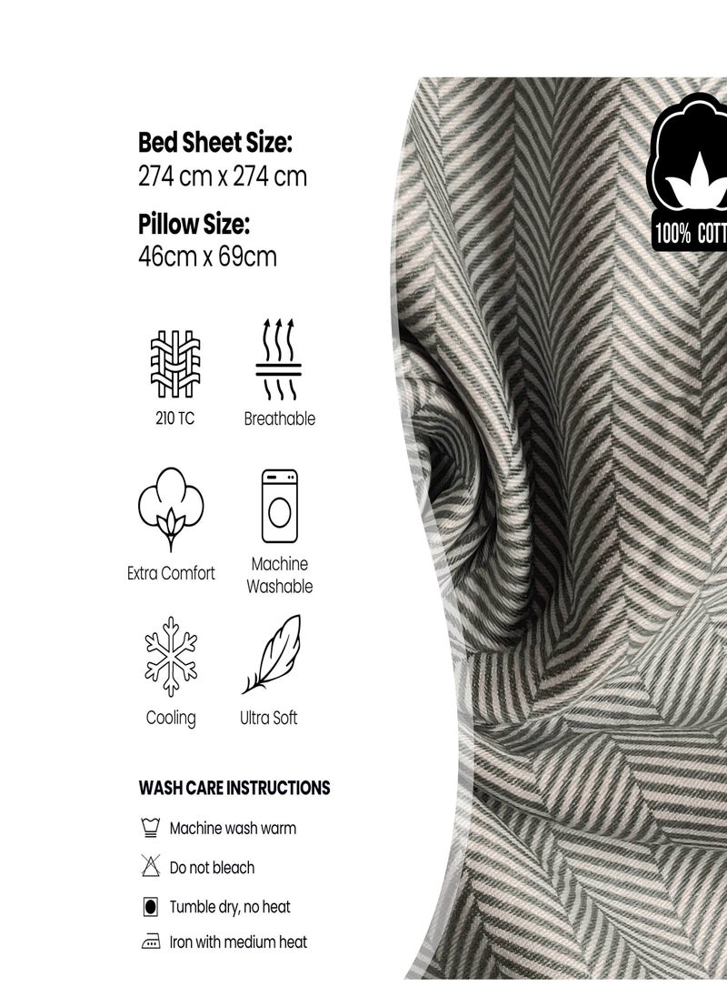 Raymond Raymond Home King Flat Sheet Bedsheet 210 Thread Count Luxirious Mercerised 100% Cotton Bedding Herringbone Bed Linen with 2 Pillow Case - Grey (274 * 274 CM)  - Image 5