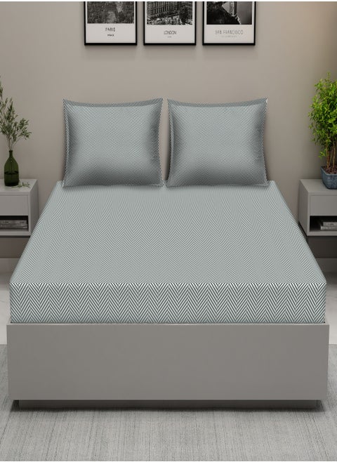 Raymond Home King Flat Sheet Bedsheet 210 Thread Count Luxirious Mercerised 100% Cotton Bedding Herringbone Bed Linen with 2 Pillow Case - Grey (274 * 274 CM)