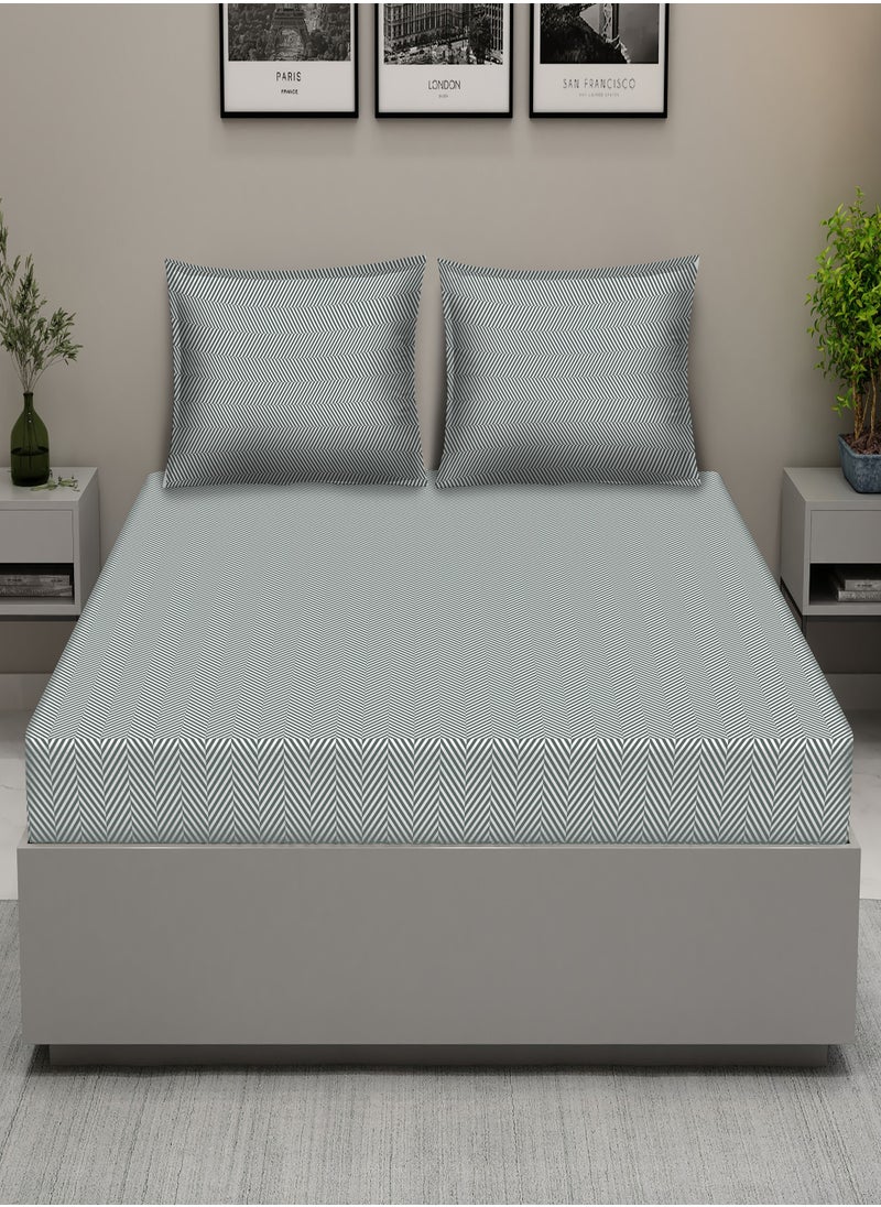 Raymond Raymond Home King Flat Sheet Bedsheet 210 Thread Count Luxirious Mercerised 100% Cotton Bedding Herringbone Bed Linen with 2 Pillow Case - Grey (274 * 274 CM)  - Image 1